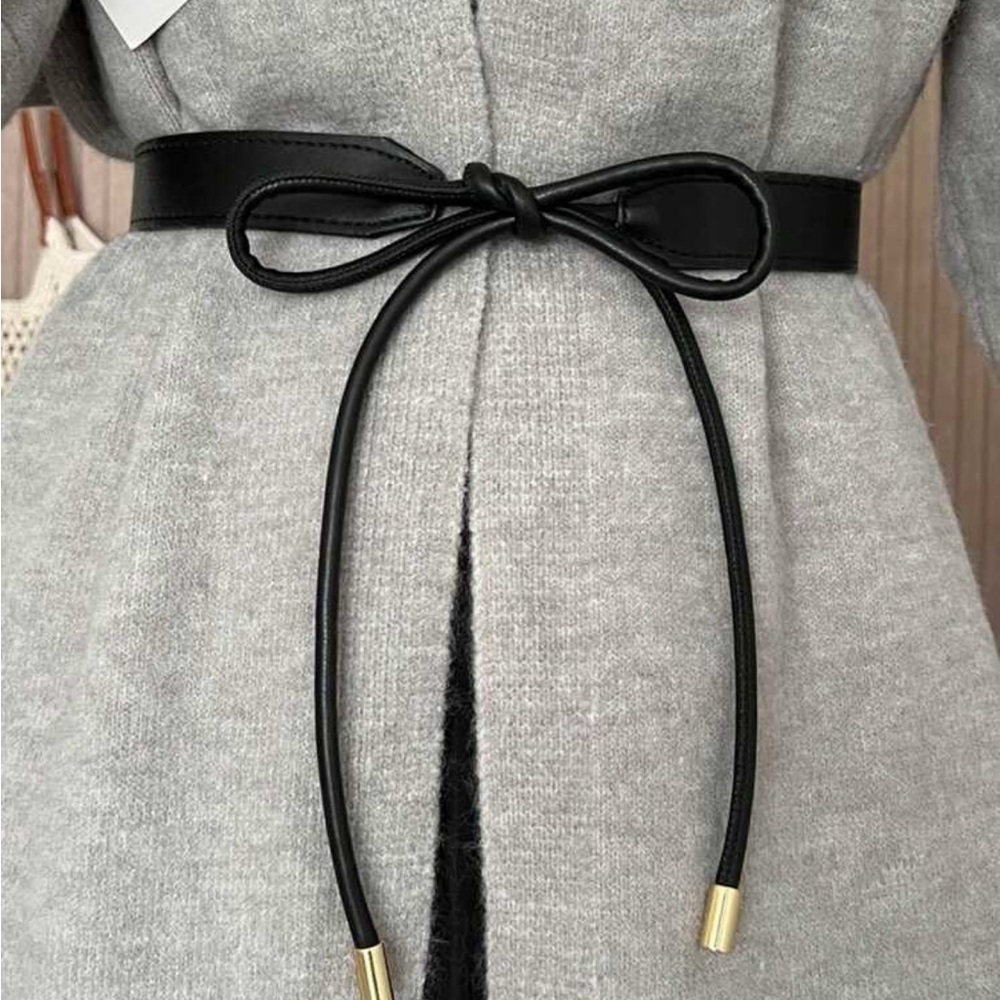 NWOT- Elegant Black Faux Leather Belt with Gold Accents